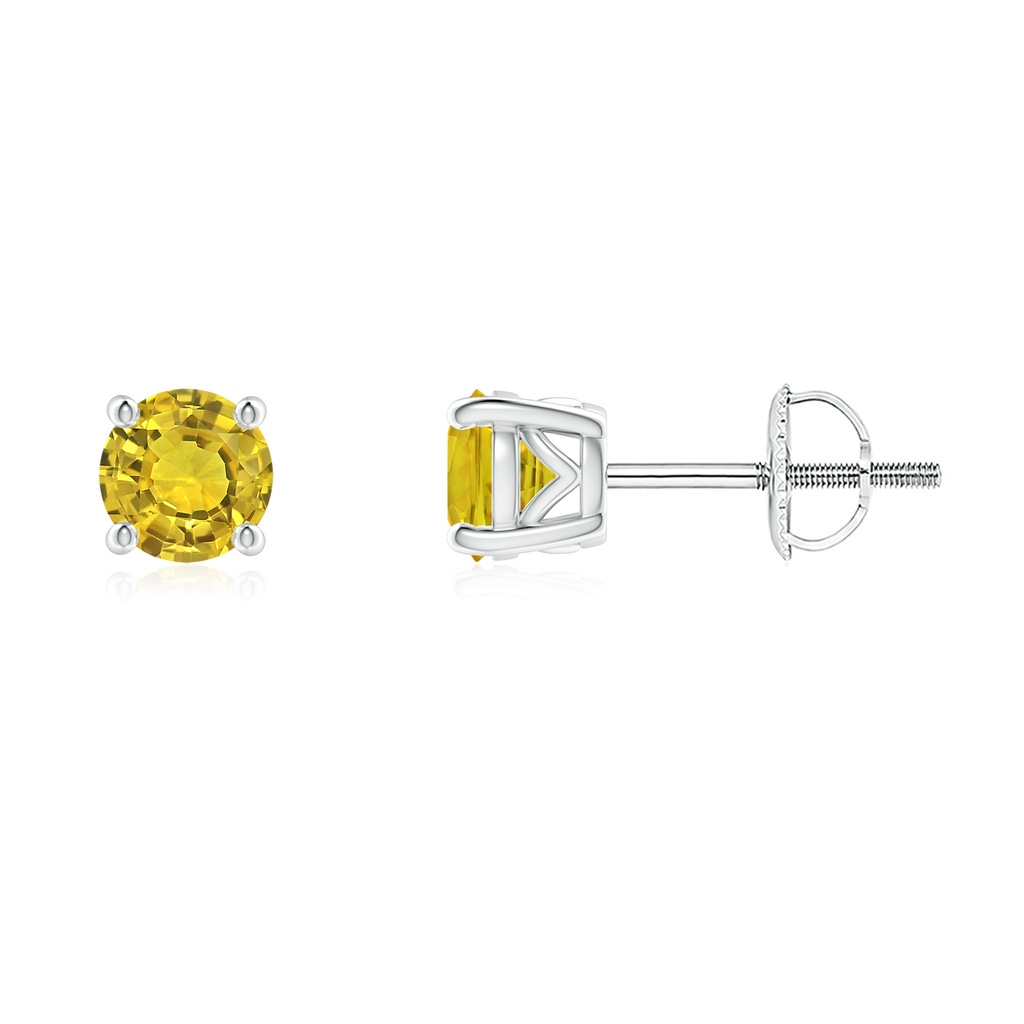 4.5mm AAAA Vintage Style Round Yellow Sapphire Solitaire Stud Earrings in White Gold