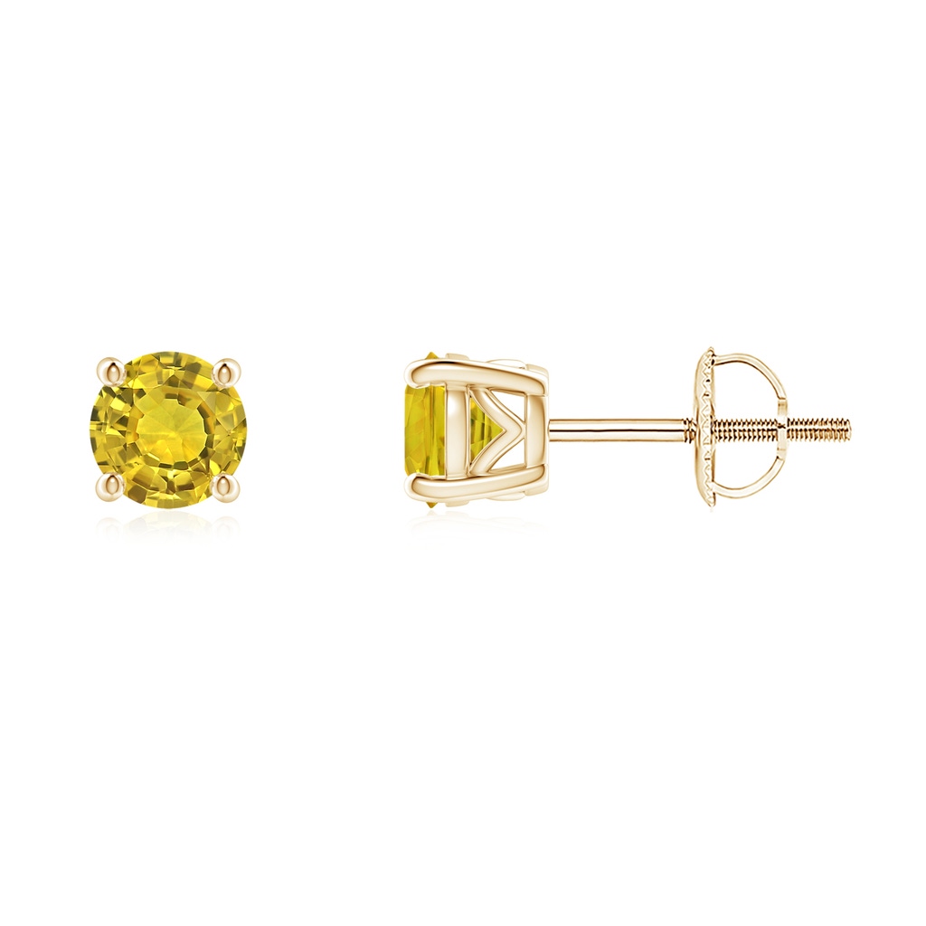 4.5mm AAAA Vintage Style Round Yellow Sapphire Solitaire Stud Earrings in Yellow Gold