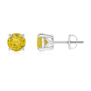 5.5mm AAA Vintage Style Round Yellow Sapphire Solitaire Stud Earrings in White Gold