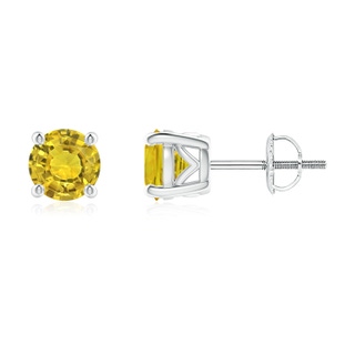 5.5mm AAAA Vintage Style Round Yellow Sapphire Solitaire Stud Earrings in P950 Platinum