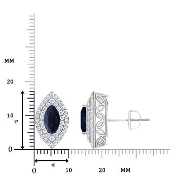 Double Halo Marquise Blue Sapphire Stud Earrings