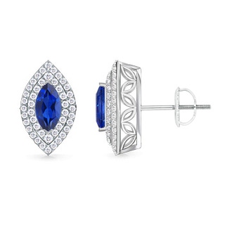 8x4mm AAA Double Halo Marquise Blue Sapphire Stud Earrings in White Gold