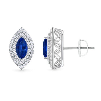 8x4mm AAAA Double Halo Marquise Blue Sapphire Stud Earrings in White Gold 