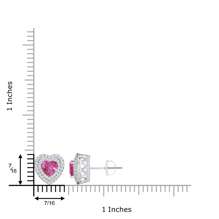 5mm AAAA Vintage Style Pink Sapphire Double Halo Heart Stud Earrings in White Gold Product Image