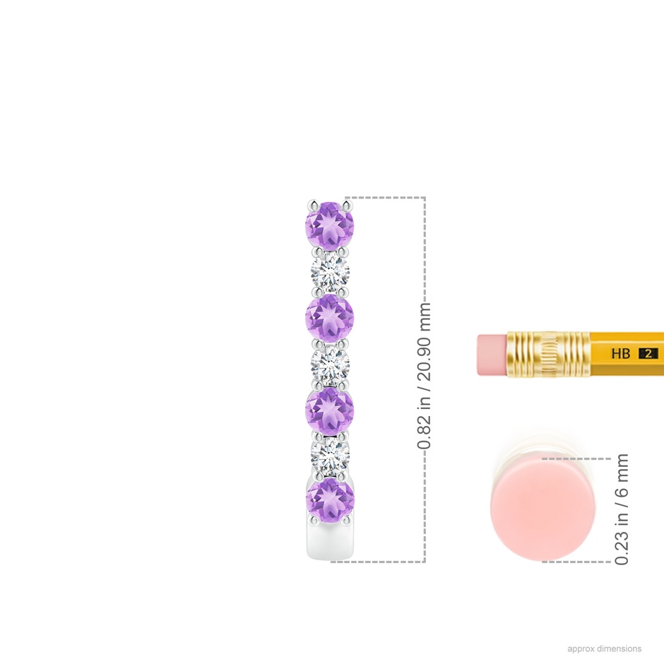 2.5mm AA Amethyst and Diamond J-Hoop Earrings in White Gold ruler