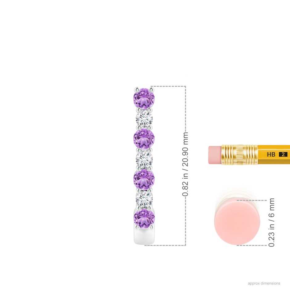 2.5mm AAA Amethyst and Diamond J-Hoop Earrings in White Gold ruler