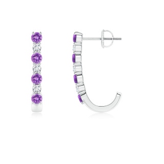 2.5mm AAAA Amethyst and Diamond J-Hoop Earrings in P950 Platinum