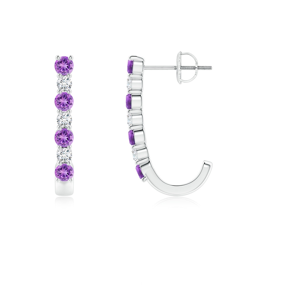 2.5mm AAAA Amethyst and Diamond J-Hoop Earrings in P950 Platinum 