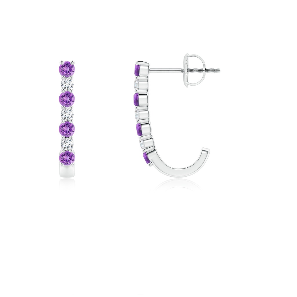 2mm AAAA Amethyst and Diamond J-Hoop Earrings in P950 Platinum