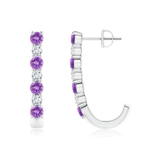 3mm AAAA Amethyst and Diamond J-Hoop Earrings in P950 Platinum