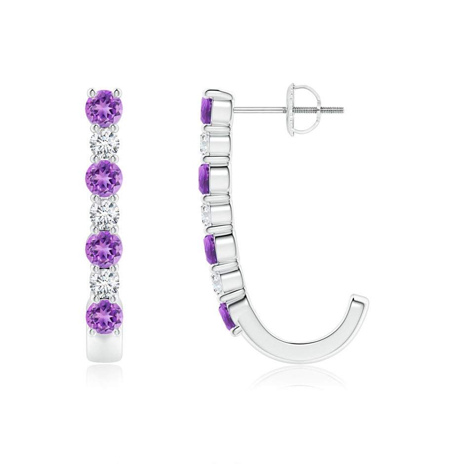3mm AAAA Amethyst and Diamond J-Hoop Earrings in P950 Platinum 