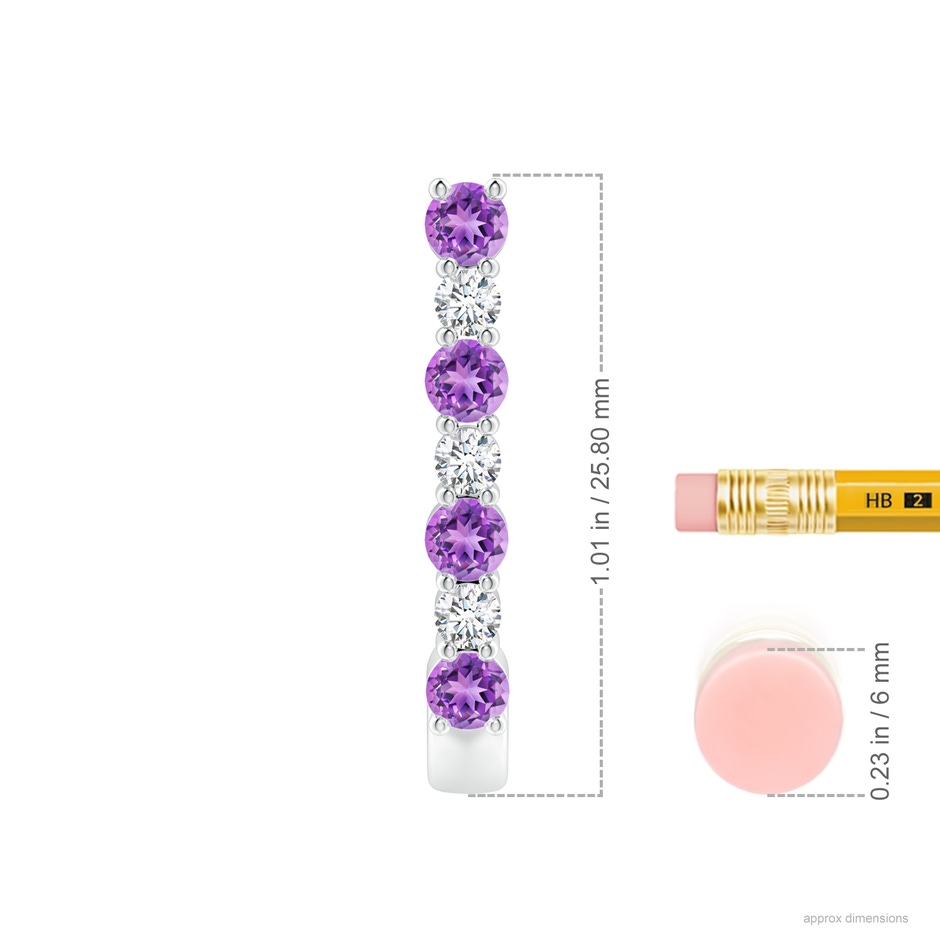 3mm AAAA Amethyst and Diamond J-Hoop Earrings in P950 Platinum ruler