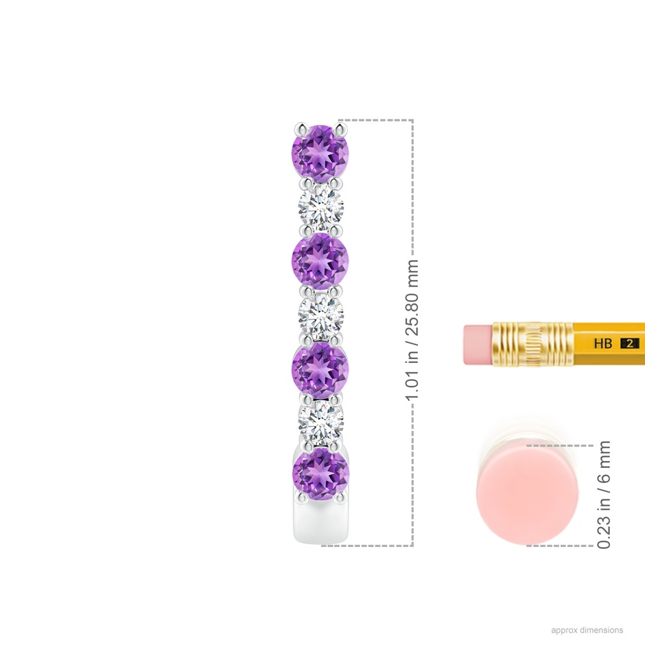 3mm AAAA Amethyst and Diamond J-Hoop Earrings in White Gold ruler