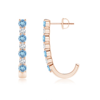 3mm AAAA Aquamarine and Diamond J-Hoop Earrings in Rose Gold