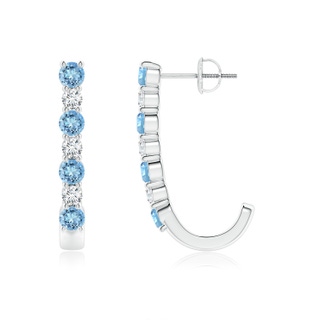 3mm AAAA Aquamarine and Diamond J-Hoop Earrings in White Gold