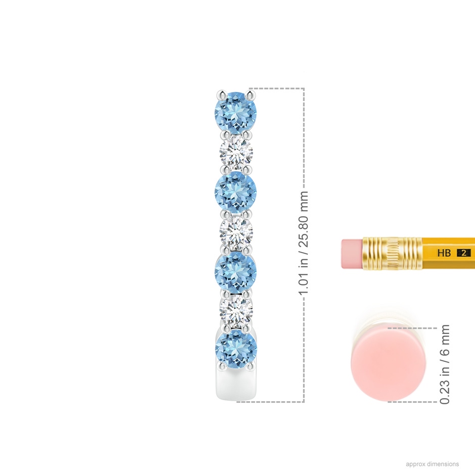 3mm AAAA Aquamarine and Diamond J-Hoop Earrings in White Gold ruler