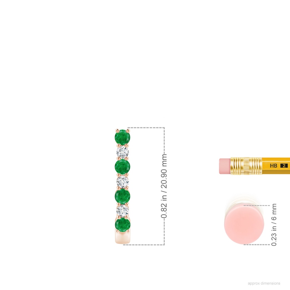 2.5mm AA Emerald and Diamond J-Hoop Earrings in Rose Gold ruler