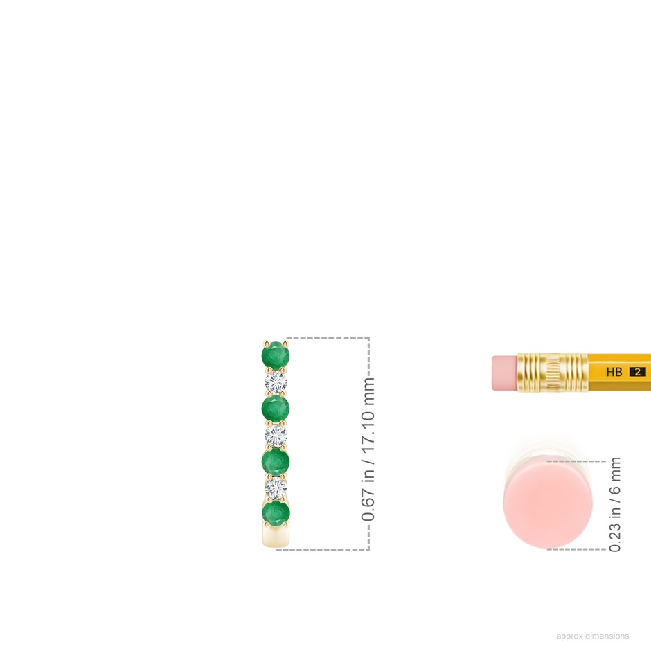 2mm A Emerald and Diamond J-Hoop Earrings in Yellow Gold ruler