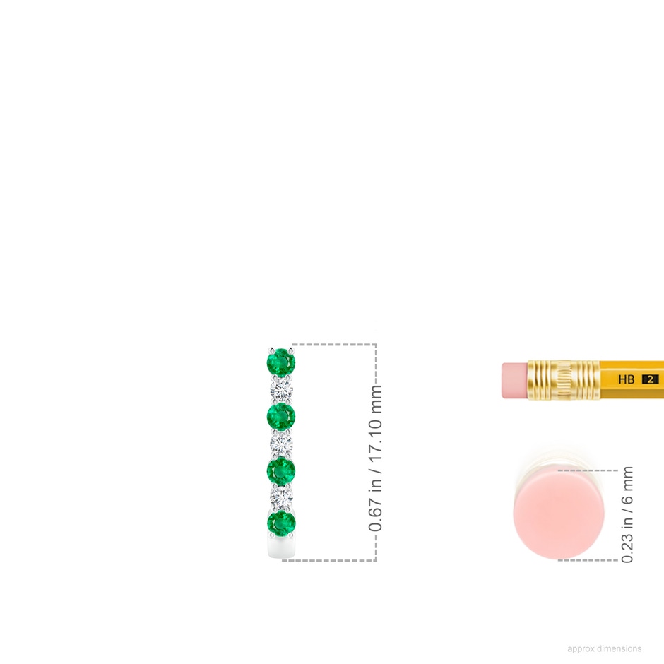 2mm AAA Emerald and Diamond J-Hoop Earrings in P950 Platinum ruler