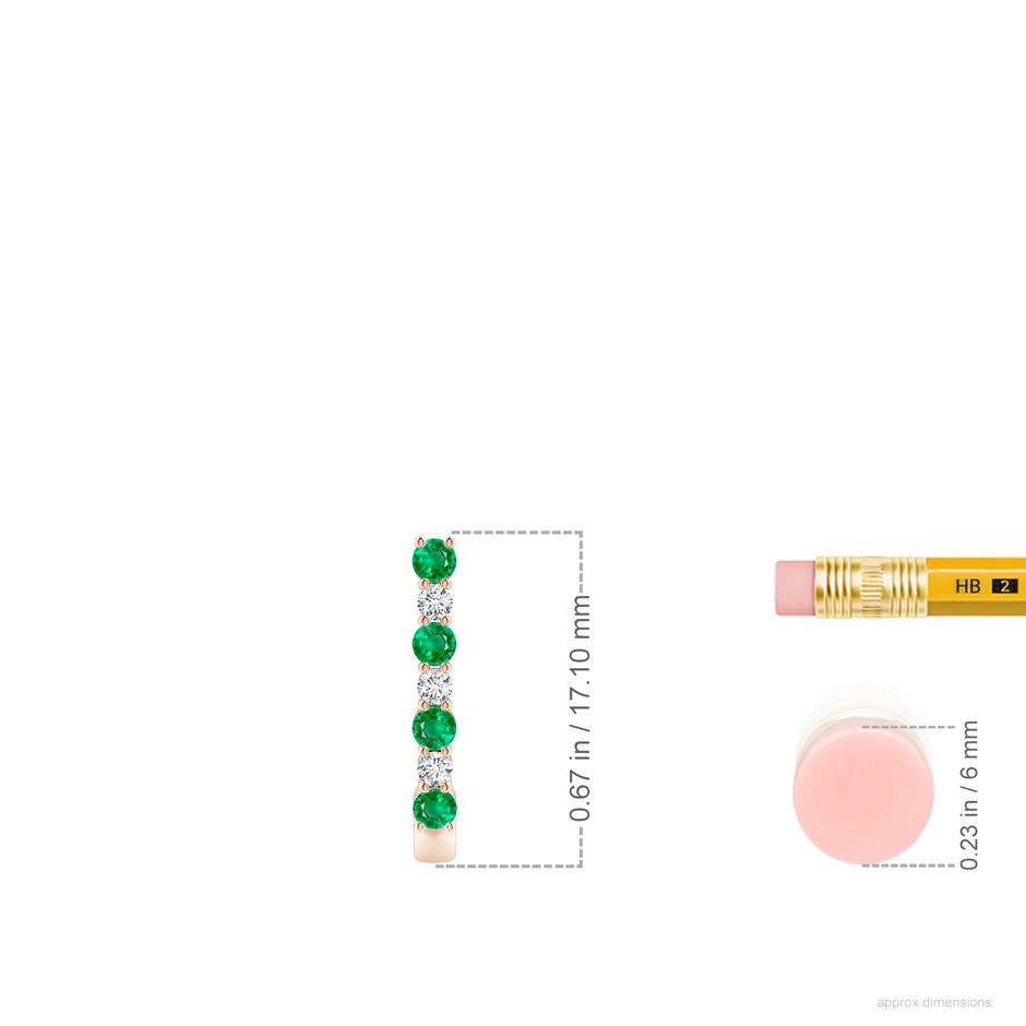 2mm AAA Emerald and Diamond J-Hoop Earrings in Rose Gold ruler