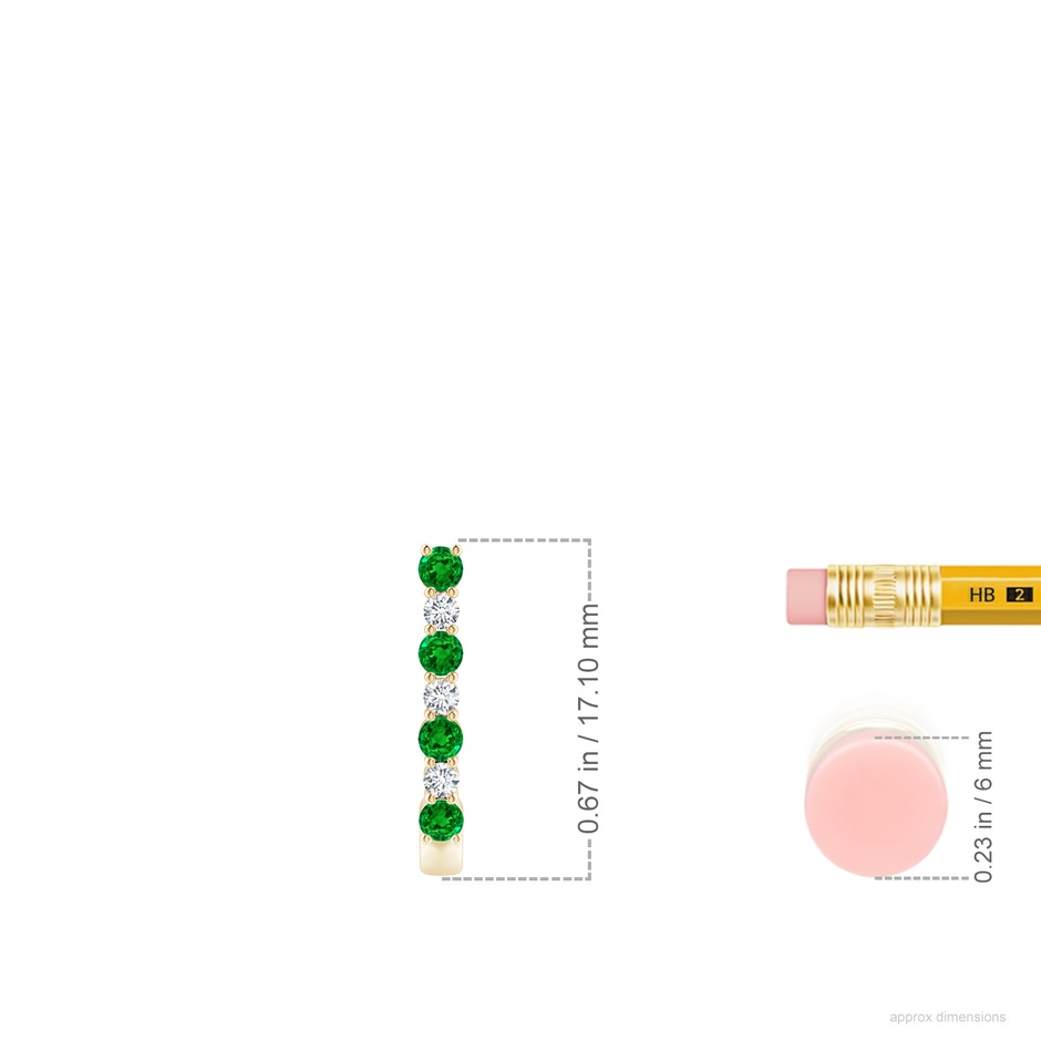 2mm AAAA Emerald and Diamond J-Hoop Earrings in 18K Yellow Gold ruler