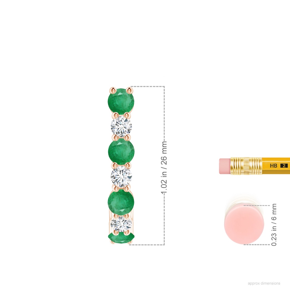 3.5mm A Emerald and Diamond J-Hoop Earrings in Rose Gold ruler
