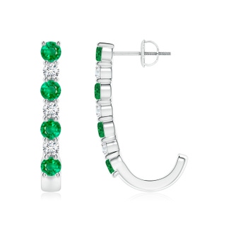 3.5mm AAA Emerald and Diamond J-Hoop Earrings in P950 Platinum