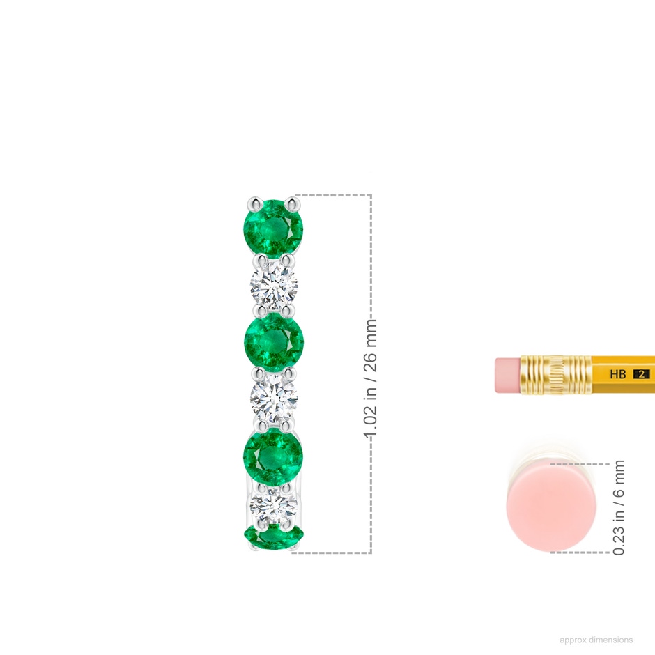 3.5mm AAA Emerald and Diamond J-Hoop Earrings in White Gold ruler