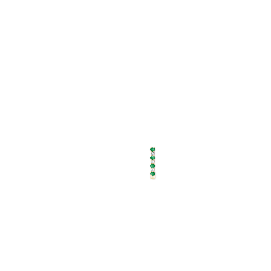 3mm A Emerald and Diamond J-Hoop Earrings in Yellow Gold ear