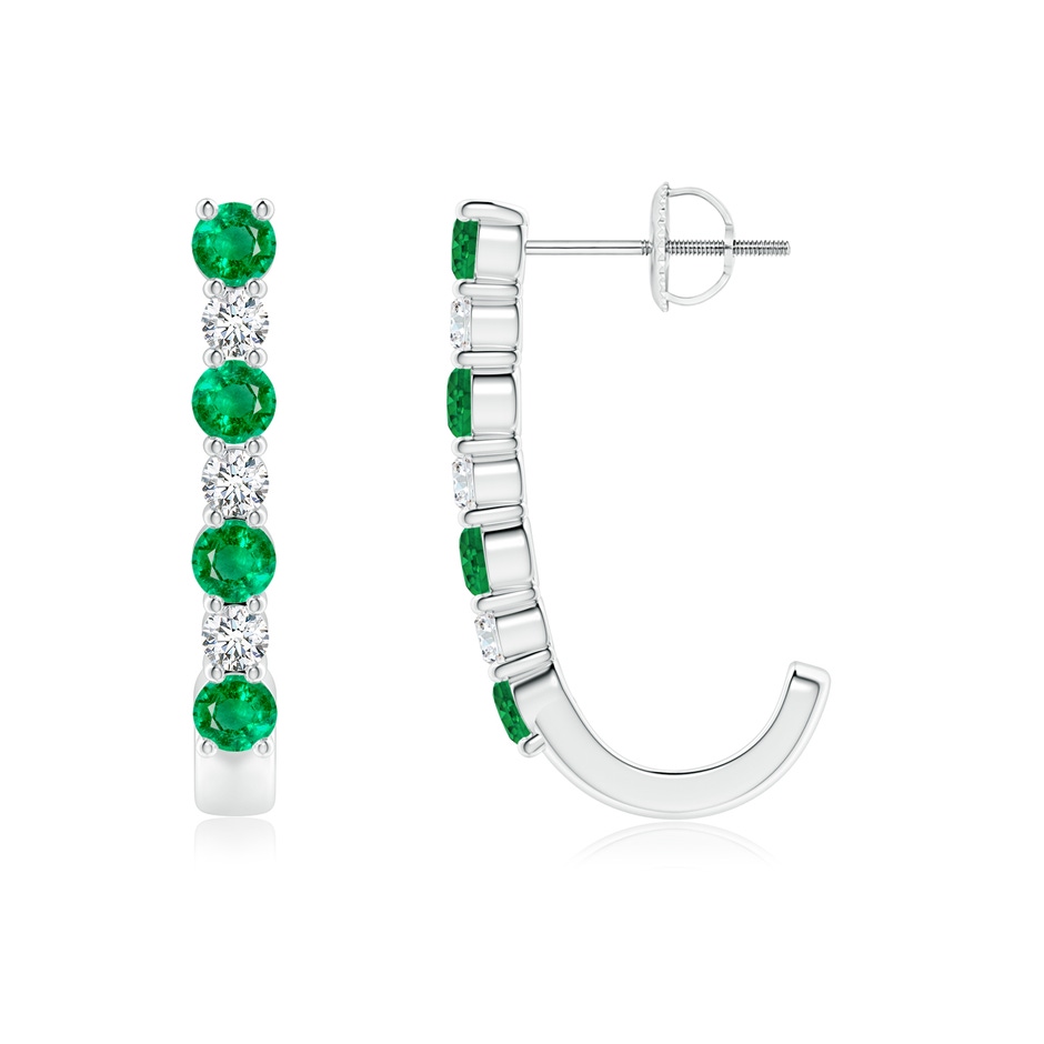 3mm AAA Emerald and Diamond J-Hoop Earrings in P950 Platinum 