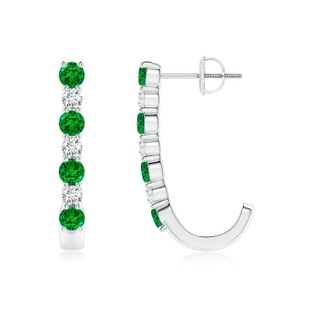 3mm AAAA Emerald and Diamond J-Hoop Earrings in P950 Platinum