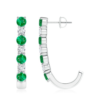 4mm AAA Emerald and Diamond J-Hoop Earrings in P950 Platinum