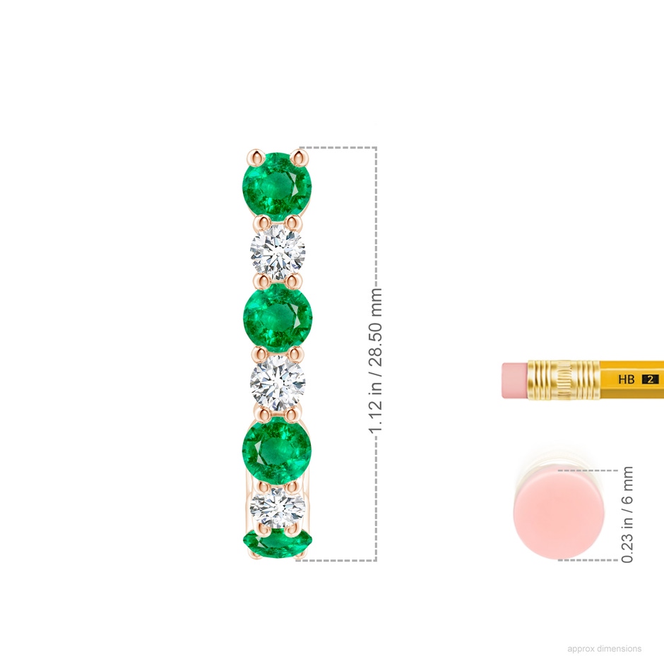 4mm AAA Emerald and Diamond J-Hoop Earrings in Rose Gold ruler
