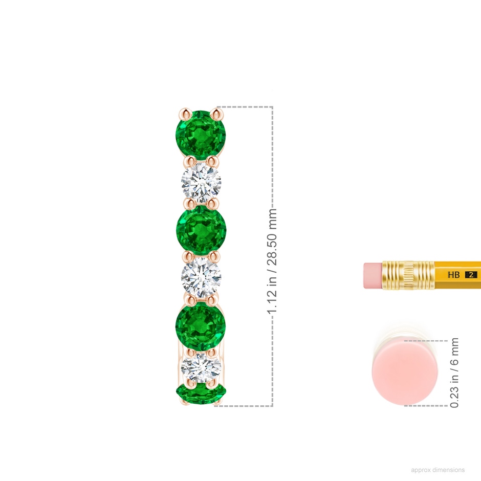 4mm AAAA Emerald and Diamond J-Hoop Earrings in 18K Rose Gold ruler