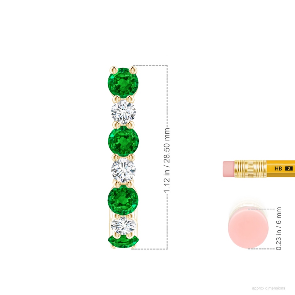 4mm AAAA Emerald and Diamond J-Hoop Earrings in 18K Yellow Gold ruler
