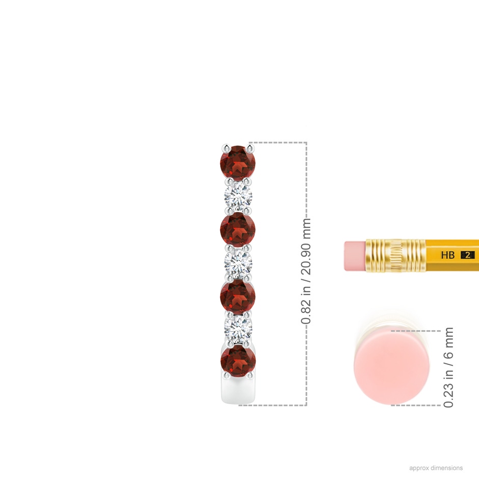 2.5mm AAAA Garnet and Diamond J-Hoop Earrings in P950 Platinum ruler