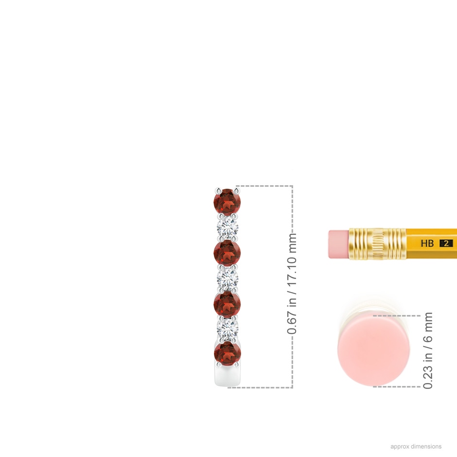 2mm AAA Garnet and Diamond J-Hoop Earrings in White Gold ruler