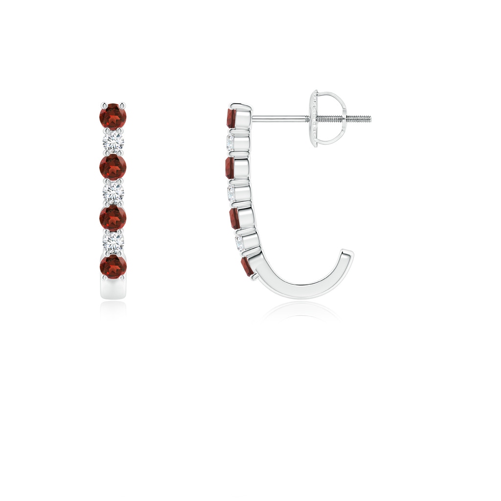 2mm AAAA Garnet and Diamond J-Hoop Earrings in P950 Platinum