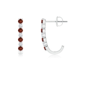 2mm AAAA Garnet and Diamond J-Hoop Earrings in White Gold