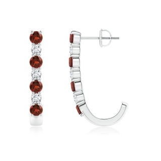 3mm AAAA Garnet and Diamond J-Hoop Earrings in P950 Platinum