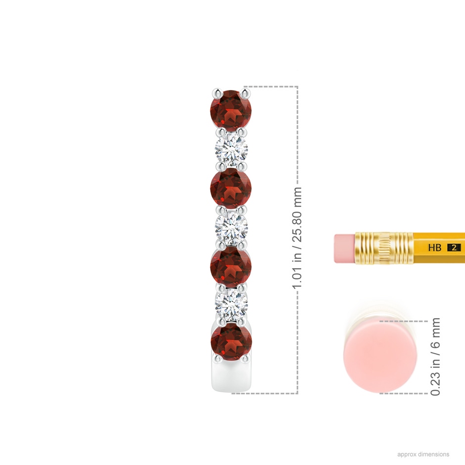 3mm AAAA Garnet and Diamond J-Hoop Earrings in P950 Platinum ruler