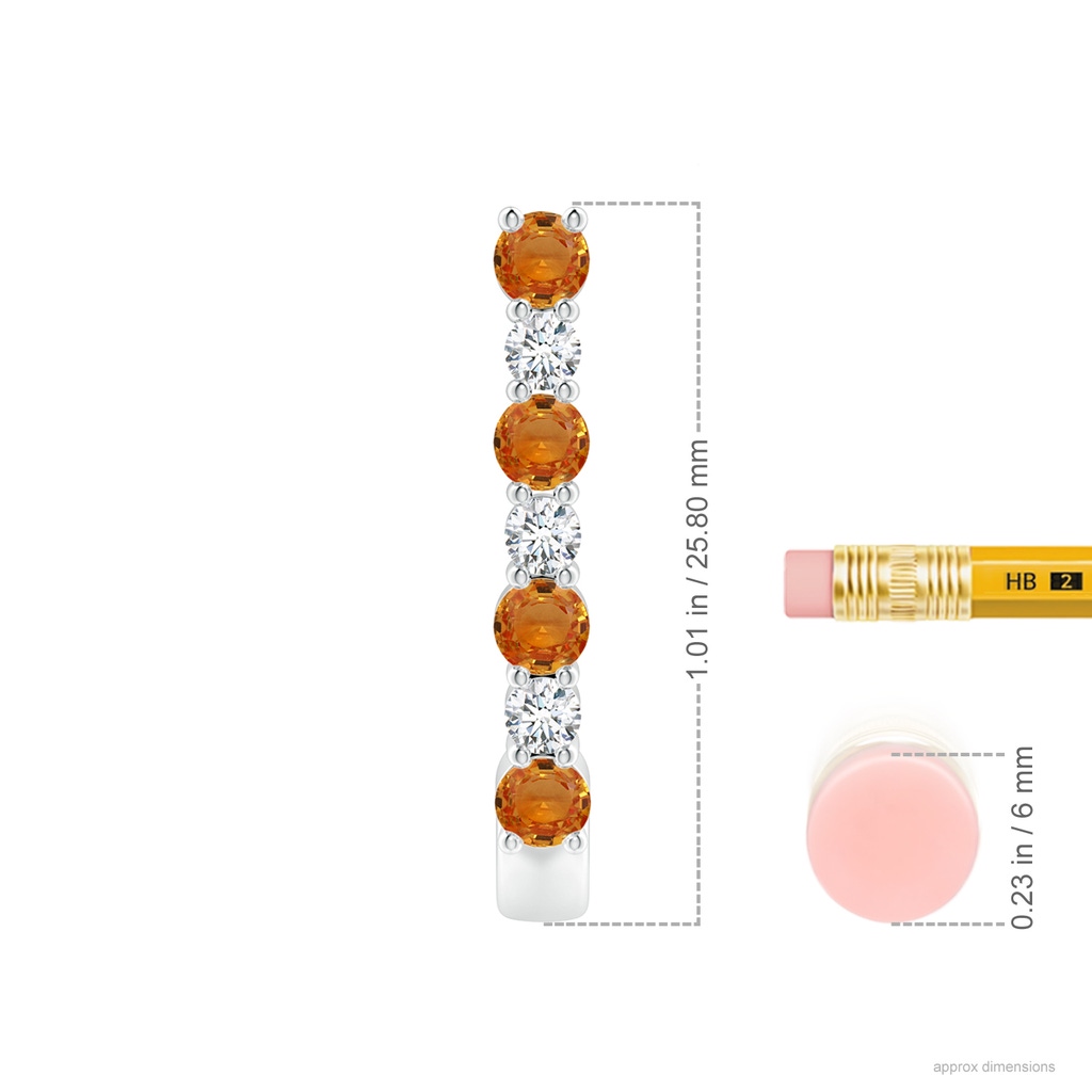 3mm AAA Orange Sapphire and Diamond J-Hoop Earrings in White Gold Ruler