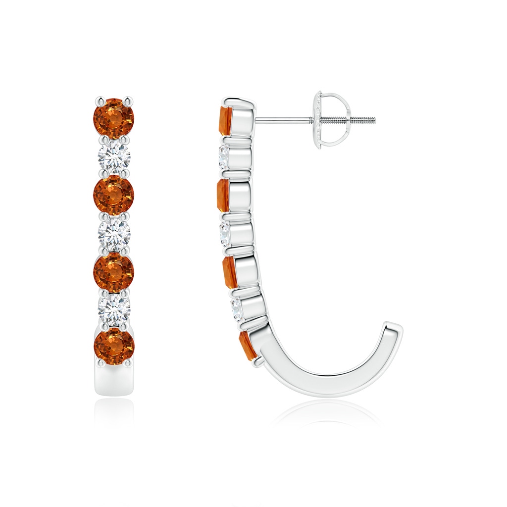 3mm AAAA Orange Sapphire and Diamond J-Hoop Earrings in P950 Platinum