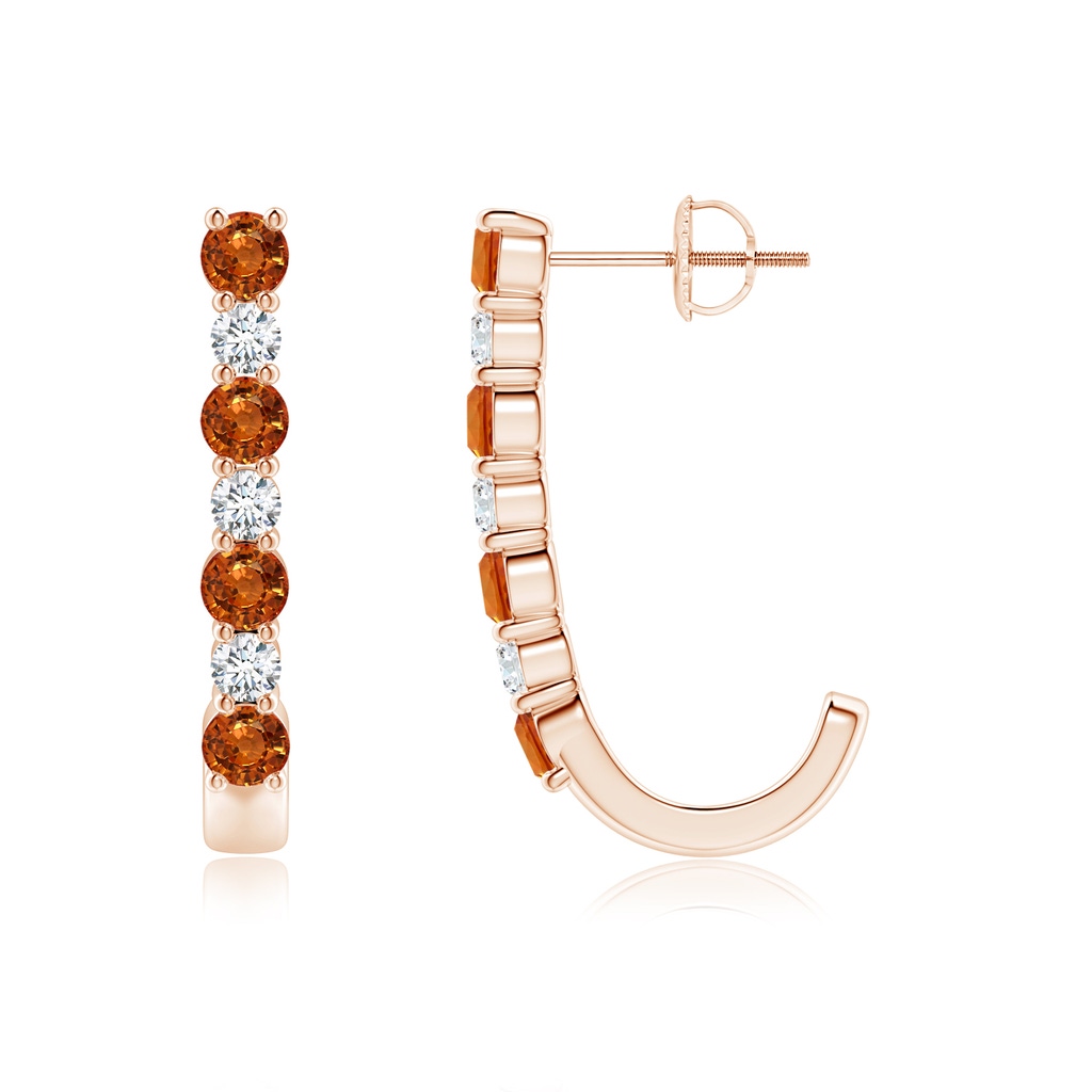 3mm AAAA Orange Sapphire and Diamond J-Hoop Earrings in Rose Gold