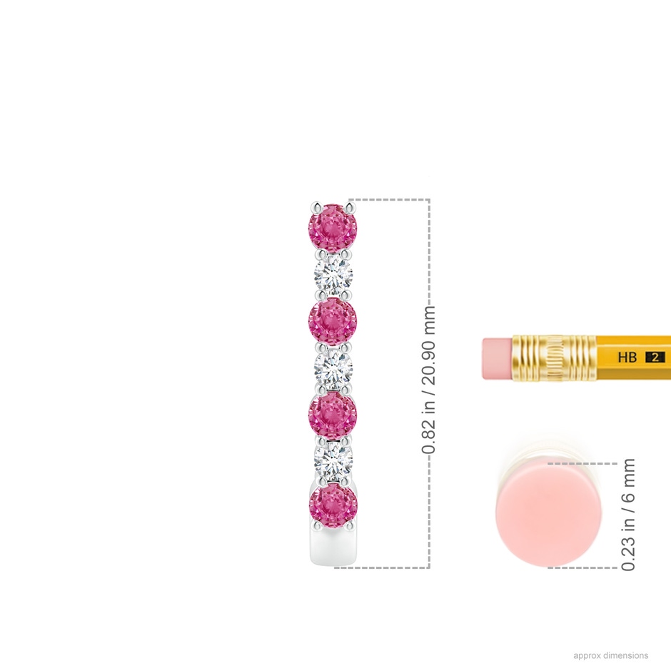 2.5mm AAA Pink Sapphire and Diamond J-Hoop Earrings in White Gold ruler
