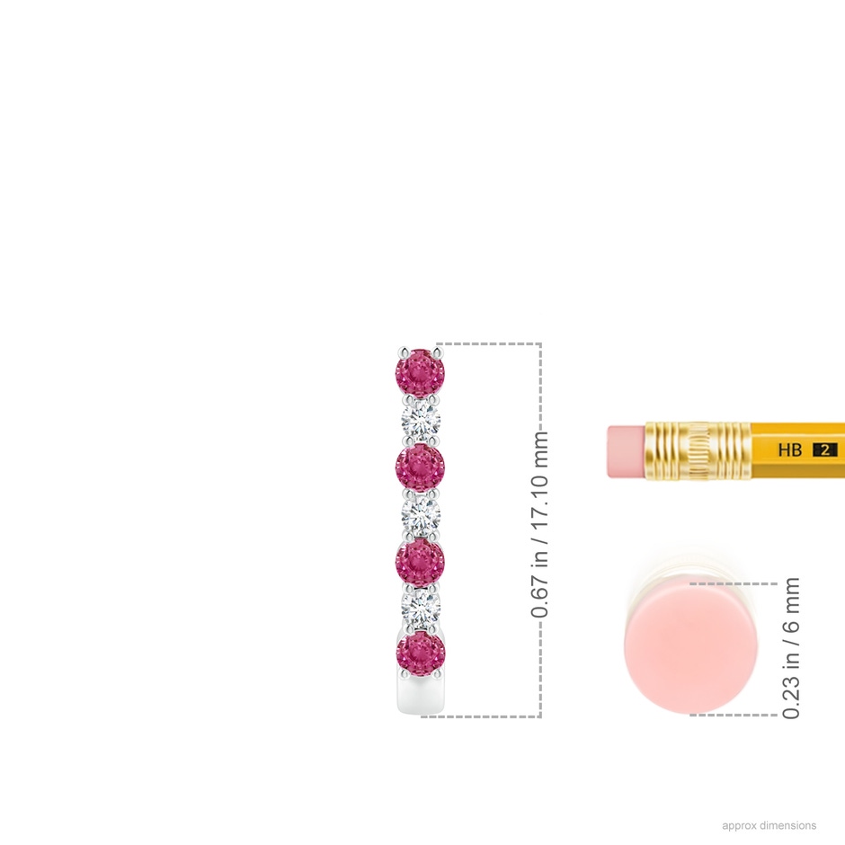 2mm AAAA Pink Sapphire and Diamond J-Hoop Earrings in P950 Platinum ruler