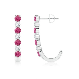 3mm AAAA Pink Sapphire and Diamond J-Hoop Earrings in P950 Platinum