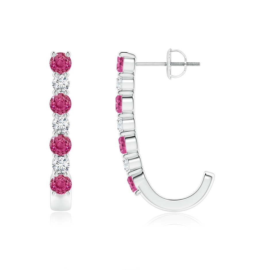 3mm AAAA Pink Sapphire and Diamond J-Hoop Earrings in White Gold 