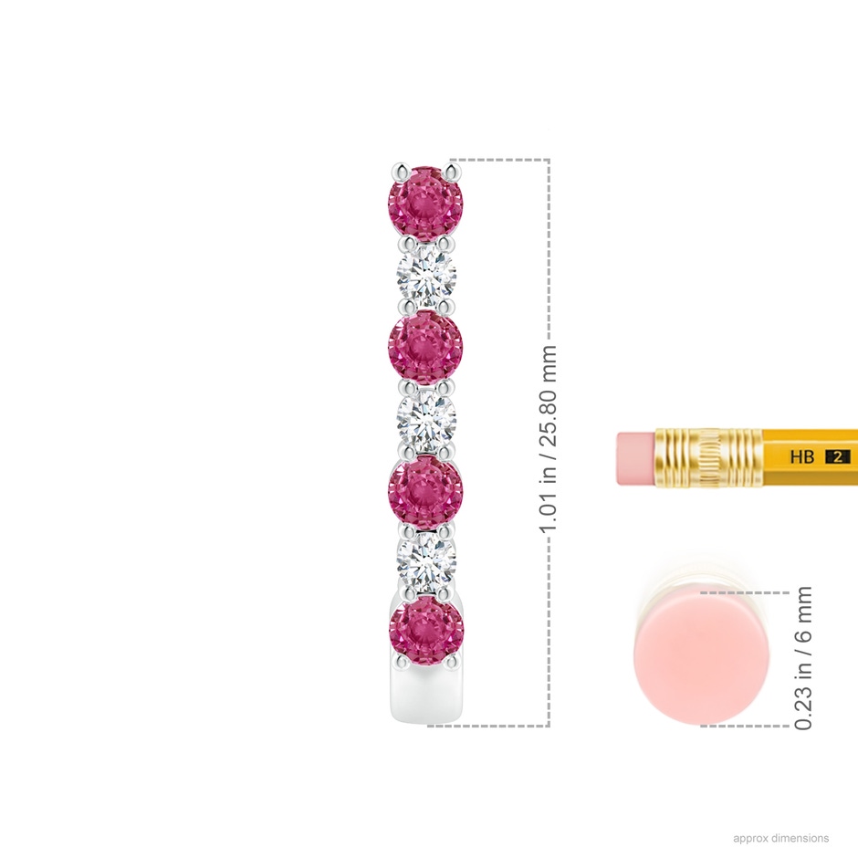 3mm AAAA Pink Sapphire and Diamond J-Hoop Earrings in White Gold ruler