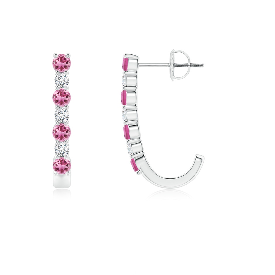 2.5mm AAA Pink Tourmaline and Diamond J-Hoop Earrings in P950 Platinum 